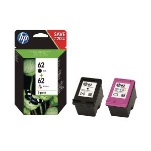 HP 62 Ink Carts 2-PkBlk/Tri Col CMY