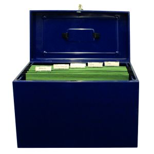 Cathedral Fscap Metal File Box Blue