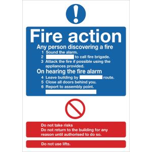 Safety Sign Fire Action Words A4 Pv