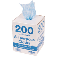 Cloths Rll Antibac Disp Bx Blu Pk200