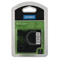 Dymo D1 Tape 12mm x 5.5m Blk/Wht